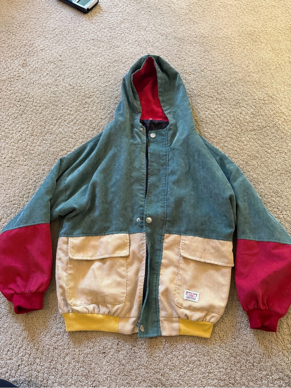 Men duality Colorblock Corduroy Hooded Jacket - Multicolor